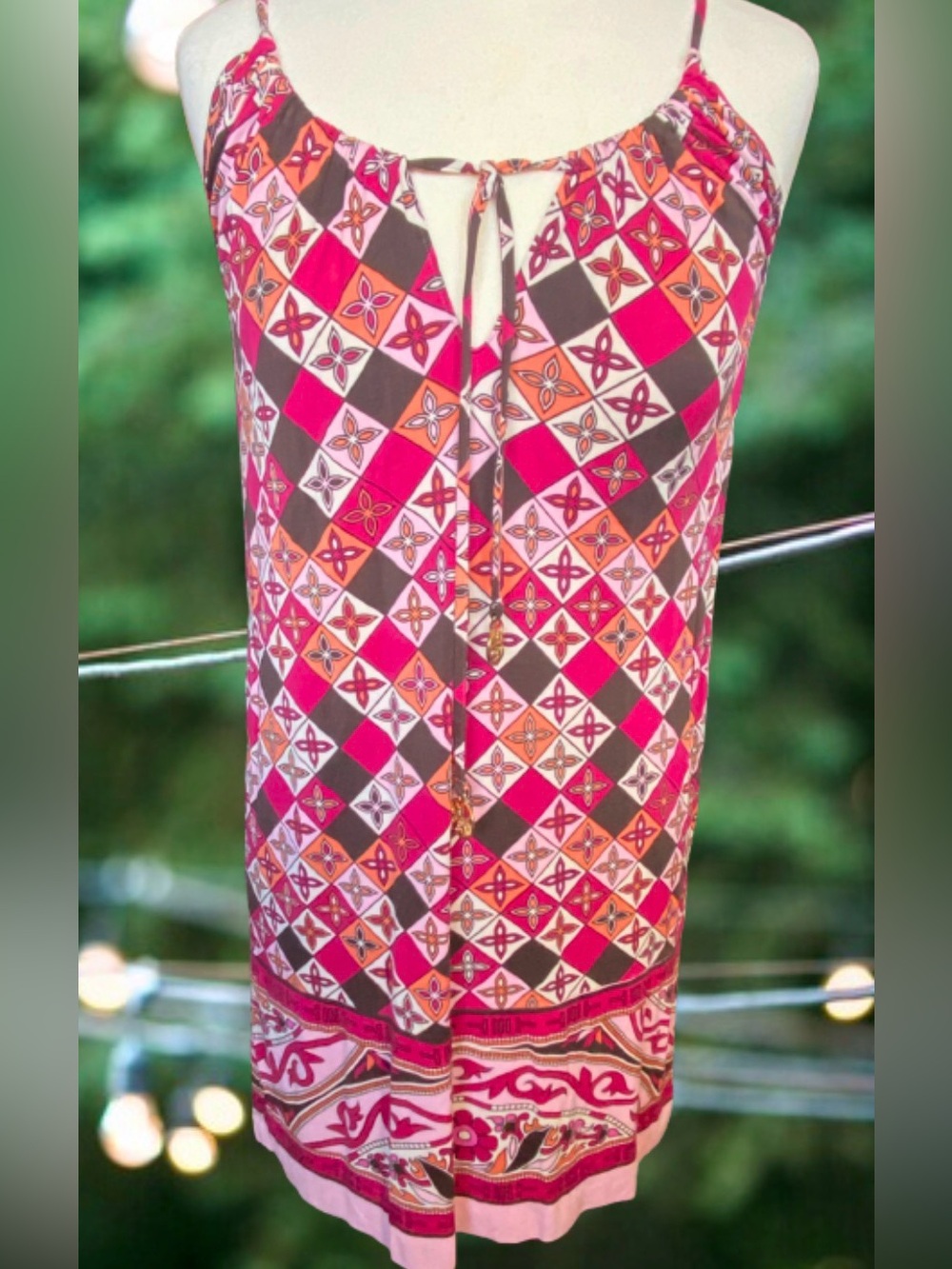 Tory Burch silk diamond pattern slip dress summer party vibe Size xs